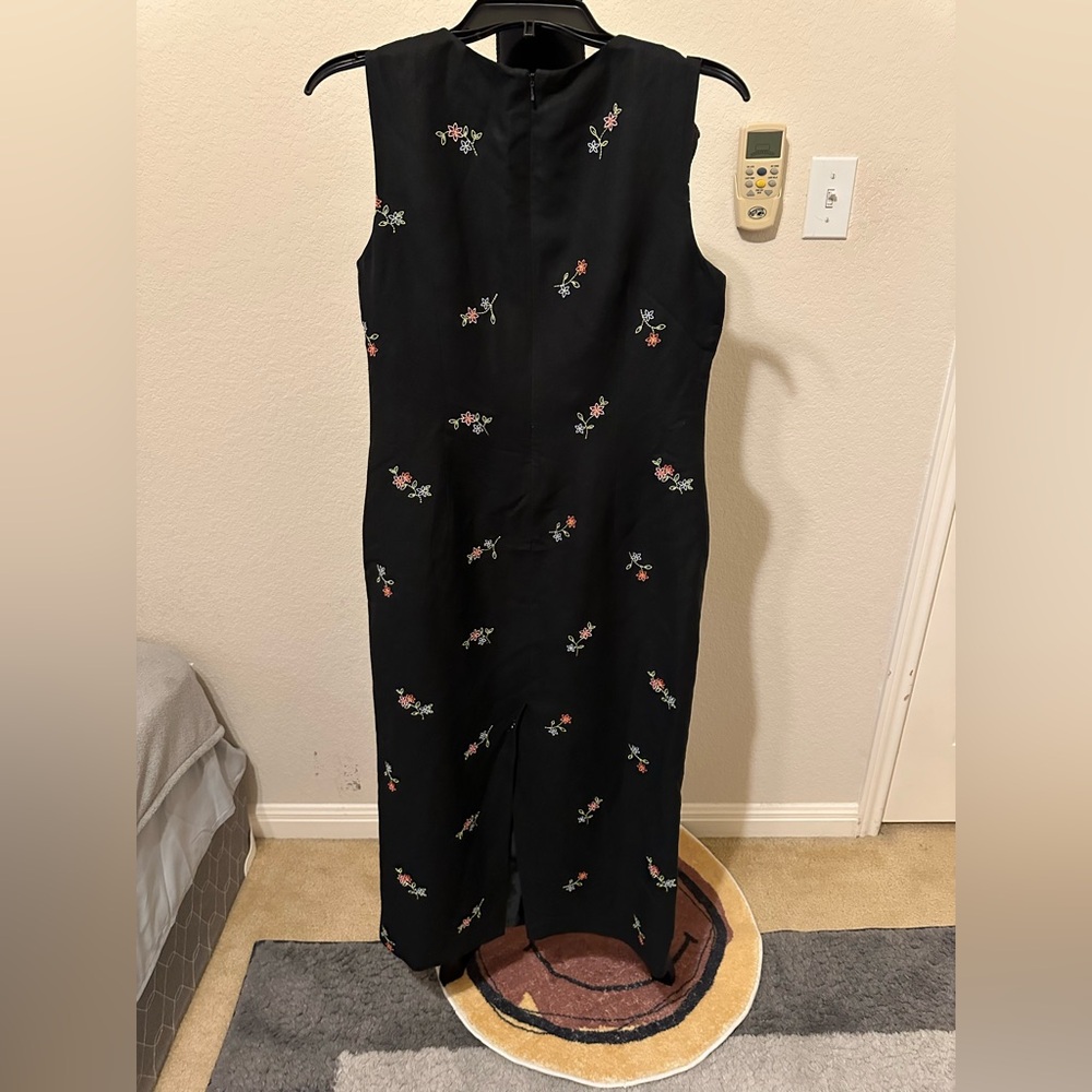 Talbots Linen Dress Maxi Sleeveless Black Floral Embroidered Lined. Size 8. - Picture 7 of 14